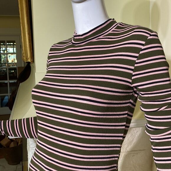 American Apparel Striped Ribbed Mock Turtleneck Long Sleeve Mini Dress - Picture 8 of 11